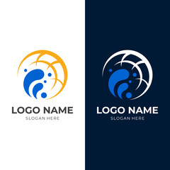 earth water logo design with flat blue and yellow color style