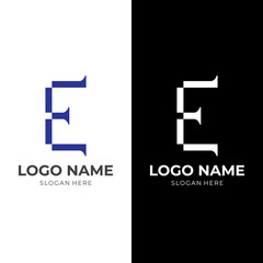 Obraz premium initial E logo template with flat blue and white color style