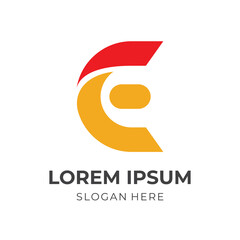 Fototapeta premium letter E logo concept vector with flat red and yellow color style