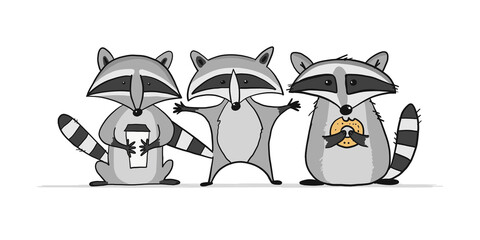 Racoons Family. Funny Characters for your design © Kudryashka