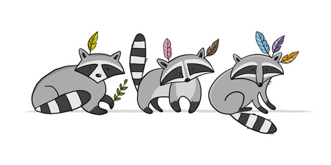 Racoons Family. Funny Characters for your design