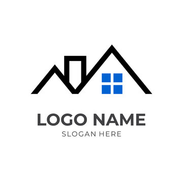 house logo design with line black and blue color style