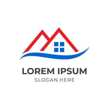 house logo template with line red and blue color style