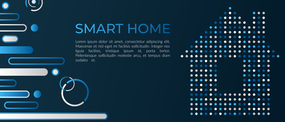Smart home concept, modern technologies, future. Vector illustration of an abstract house stylistically designed in the form of microcircuits, lines. Web banner design template, site decoration.