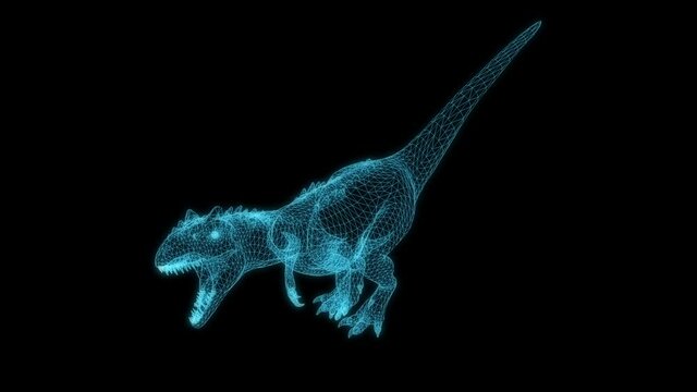 wireframe animation -Allosaurus Walking On black Screen Background. World of Dinosaurs.