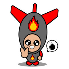 vector cartoon doodle cute character nuclear bomb mascot costume with bubble chat bomb with peace hand