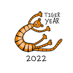 Tiger Cartoon, animal character. Symbol of 2022 New Year. Design Template for Christmas card, banner, poster, holiday decoration