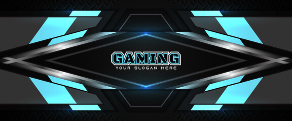 Futuristic yellow and black abstract gaming banner design with metal technology concept. Vector illustration for business corporate promotion, game header social media, live streaming background