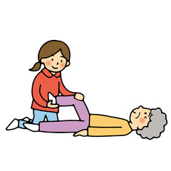 高齢者のリハビリをする女性のイラスト