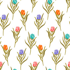 Pattern with multi-colored protea flowers. Vector illustration isolated on white background. For prints, packaging, fabrics, covers and flyers, decoration of various products.