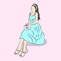 illustration of female model sitting and preparing for photo