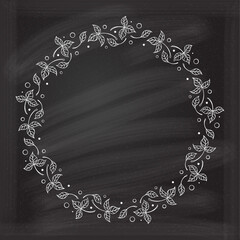 Vector autumn leaves frame on a chalkboard background.