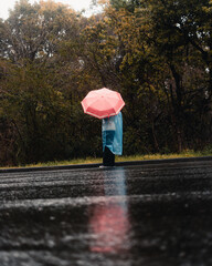a person walking in the rain