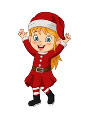 Cartoon little girl wearing christmas santa costume