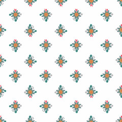 Seamless floral natural abstract  pattern on white  background. Folk art style. Geometric.  Hand drawing. Design for textiles, wallpapers, printed products. Vector illustration