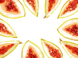 手描き水彩厚塗りのくし形切りいちじく長方形フレーム・放射囲み