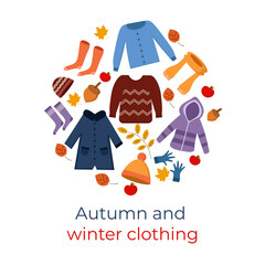 Autumn and winter clothing in the form of a poster with the inscription