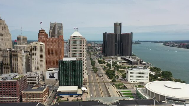 Detroit Skyline 4K Aerial Video