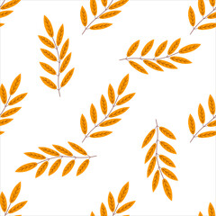 A pattern of orange twigs on a white background for use in the design of packaging or textiles