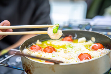 キャンプ飯　アウトドア　おそとごはん　おうちじかん　休日　カフェごはん　アヒージョ　