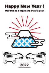 2022年　寅年　富士山と白虎の年賀状テンプレート