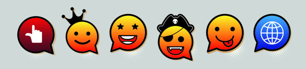 Set of emoticons with different mood. Flat style vector illustration isolated on grey background.