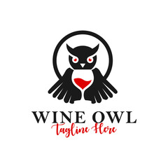 wine and owl inspiration illustration logo design