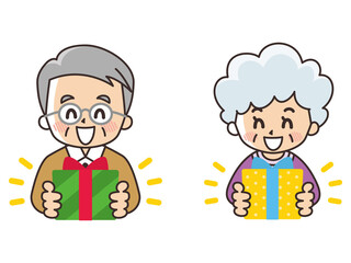 敬老の日　プレゼントを貰って喜ぶ祖父母