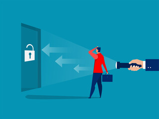 businessman looking guideline at The way for shooting success concept vector illustrator