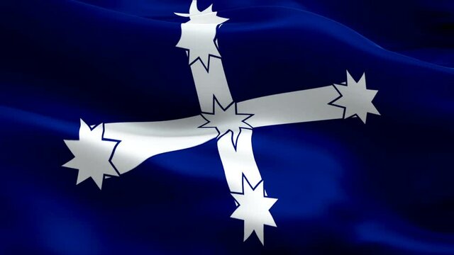 Southern Cross flag Closeup 1080p Full HD 1920X1080 footage video waving in wind. National Stockade Australian‎‎ 3d Southern Cross flag waving. Sign of Eureka seamless loop animation. Southern Cross f