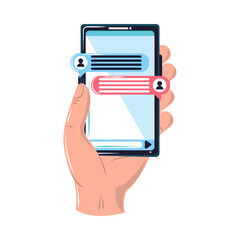 hand with messages in phone