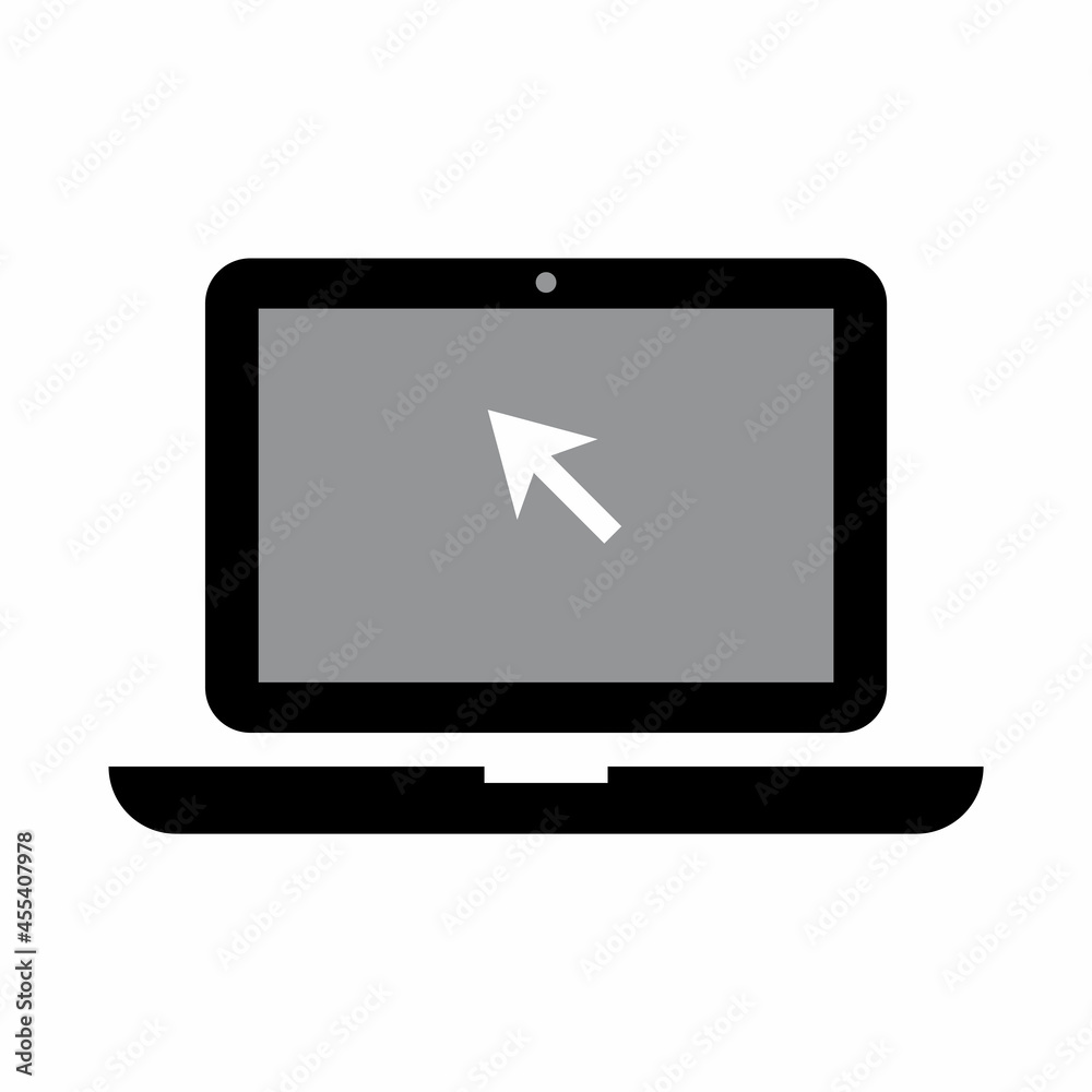 Aufkleber laptop with cursor icon on grey backdrop. computer mouse click. pointer arrow symbol. vector illustr