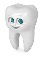3D render of cartoon Mr Tooth isolated over white background