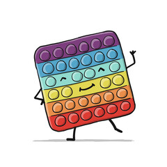 Funny Pop it fidget sensory toy jump. Character Isolated on white background. Rainbow colors. - obrazy, fototapety, plakaty