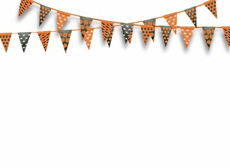 Happy Halloween Banner, Party Balloons. Illustration Halloween Decoration (Bunting Pennants, Balloons) with copy space