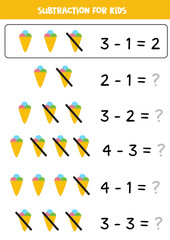 Subtraction with cute ice cream. Educational math game for kids.