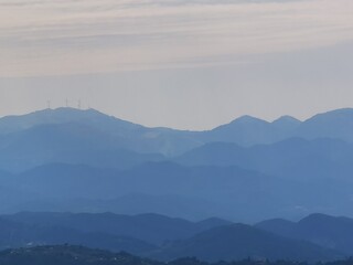 mountain blue many in autumn before first rain in arta perfecture greece