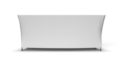 White table cloth box fit stitched exhibition adjustable runner isolated on white background. 3D render illustration. Front View.