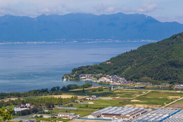 Fototapeta na wymiar Landscapes of Omihachiman town and Lake biwa in Shiga prefecture, Kansai, Japan.