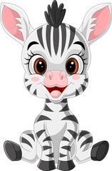 Cartoon cute baby zebra sitting - obrazy, fototapety, plakaty