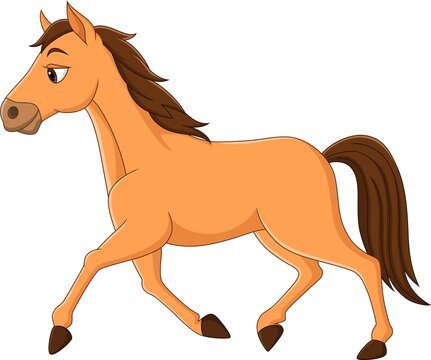 Cartoon brown horse running on white background