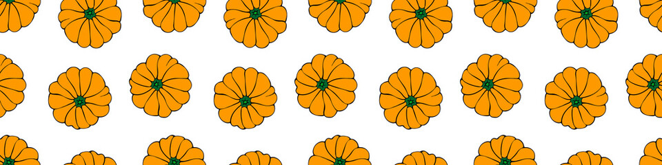 Vector seamless pattern with pumpkins in flat style. Halloween or thanksgiving color background and texture. Top view