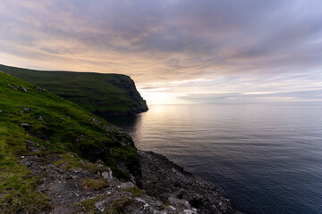 Beautiful aerial view of Risin and Kellingin, the giant and the witch view from Tjornuvik in the...