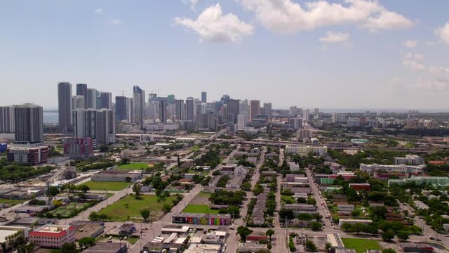 Aerial approach Downtown Miami from north 4k 60fps