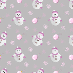 Seamless pattern in pink colors for Christmas and New Year. 