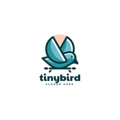 Vector Logo Illustration Tiny Bird Simple Mascot Style.