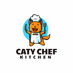 Vector Logo Illustration Cat Chef Mascot Cartoon Style.