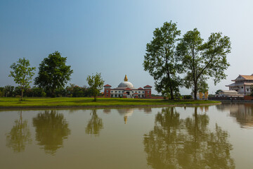 ネパール　仏陀の生誕地ルンビニのルンビニ・ガーデン内にあるネパール・マハヤナ修道院