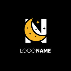 Letter N Initial Moon Logo Design Vector Icon Graphic Illustration Emblem Background Template