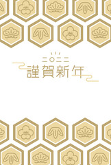 2022年寅年　亀甲模様の和柄デザインの年賀状テンプレート